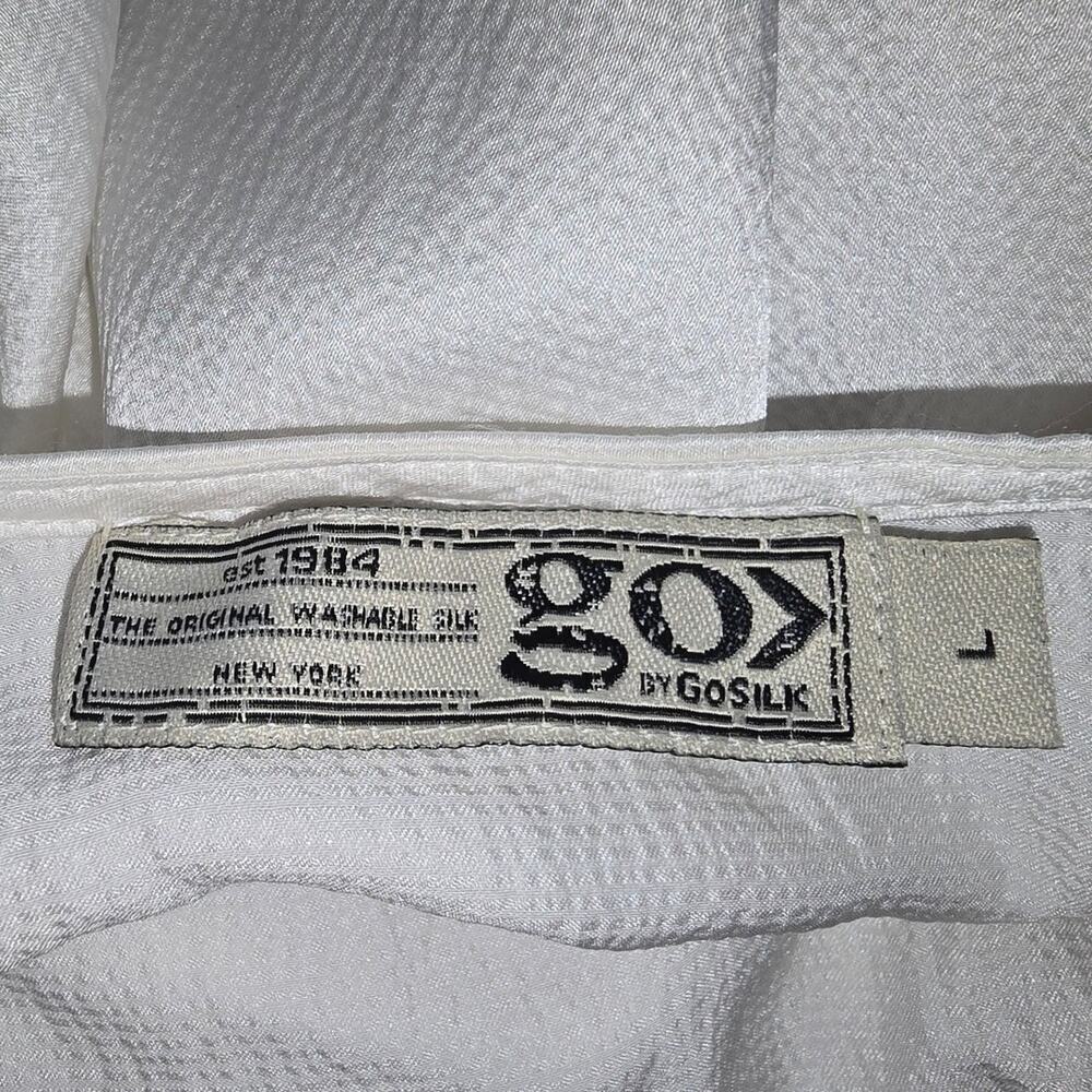 Go By Go Silk V-Neck Flowy White Elastic Cuffs L Lightweight Popover 100% Silk - Picture 7 of 8